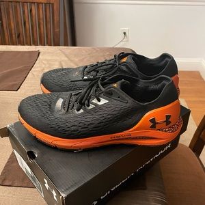 Under armor black and orange sneakers